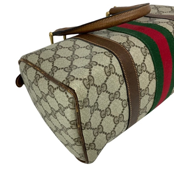 Gucci 1983 Vintage Boston Sherry Line Monogram Vinyl & Leather Small Satchel Bag - Picture 6 of 8